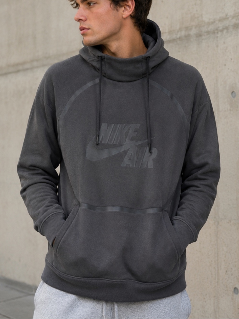 Nike Air basketball Pullover Hoodie Gray Tonal Logo Sweatshirt 54649